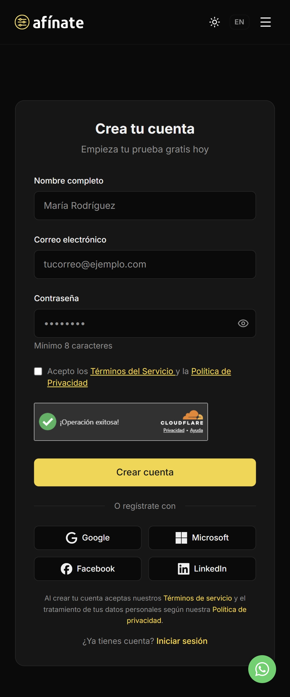 Paso 1: crear cuenta con correo o redes sociales