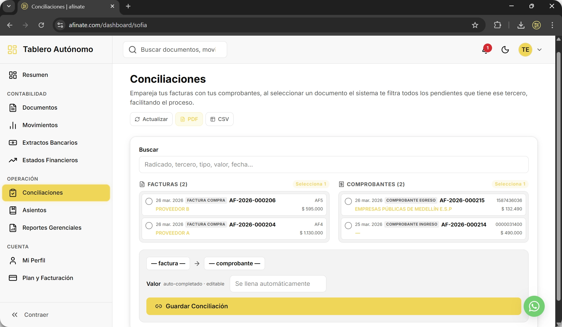 Conciliaciones en el tablero afinate